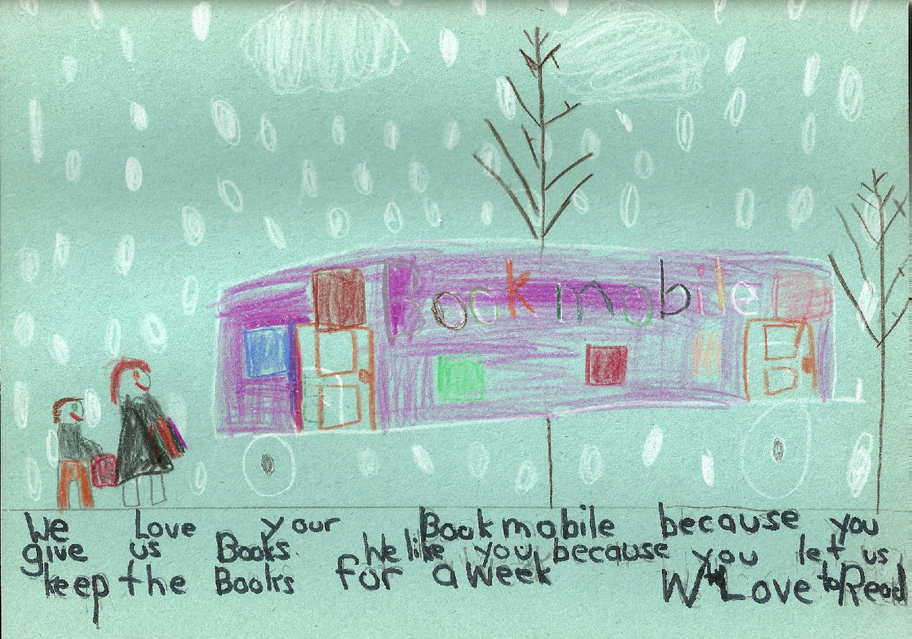 Kids drawing of the library bookmobile.