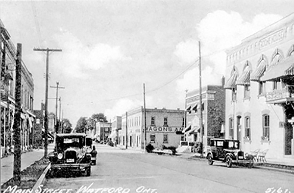 Main St., Watford, 1940s, east side looking north.