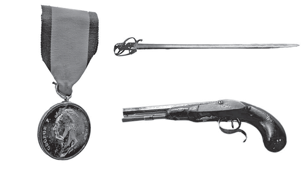 Freear (Freer) medal, sword and pistol.