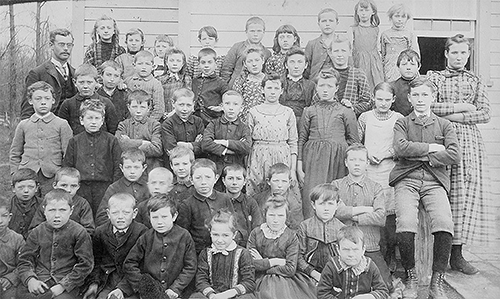 A group of children outside the school,SS#15 circa 1890.