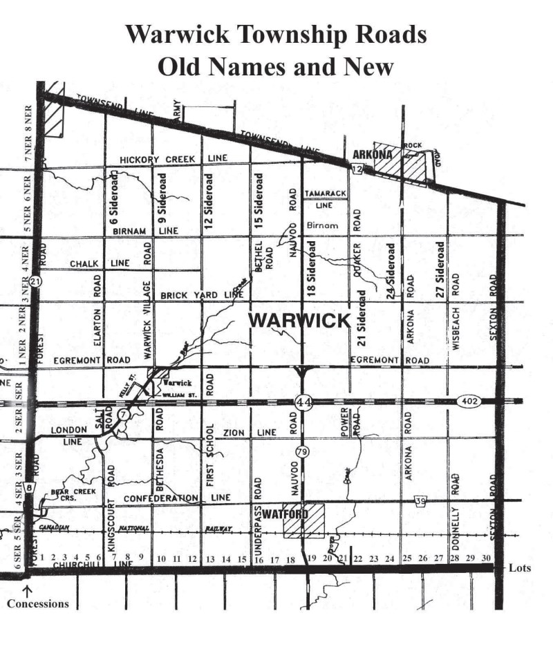 Map with title, " Township Roads Old Names and New".