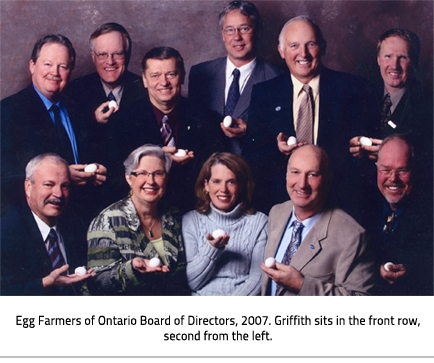 Carolynne with the rest of the Ontario Board of Directors. Image Caption:"Egg Farmers of Ontario Board of Directors, 2007. Griffith sits in the front row, second from the left. "