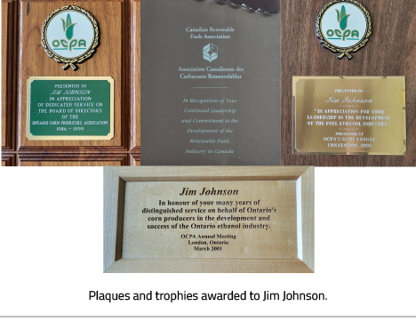 Plaques and trophies awarded to Jim Johnson