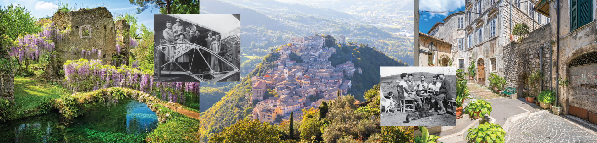Photo collage of Italian landscapes and Italian people.