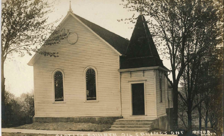 Black and white image of a church.
