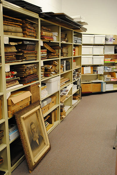 Artifacts on the shelf at Lambton County Archives.