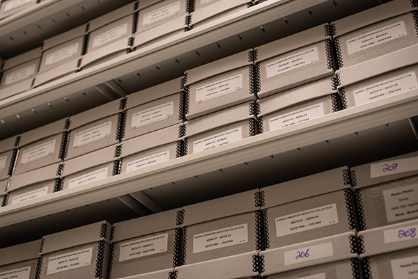 Boxes on a shelf in the Archives.