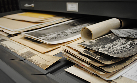 Archival material on a table.