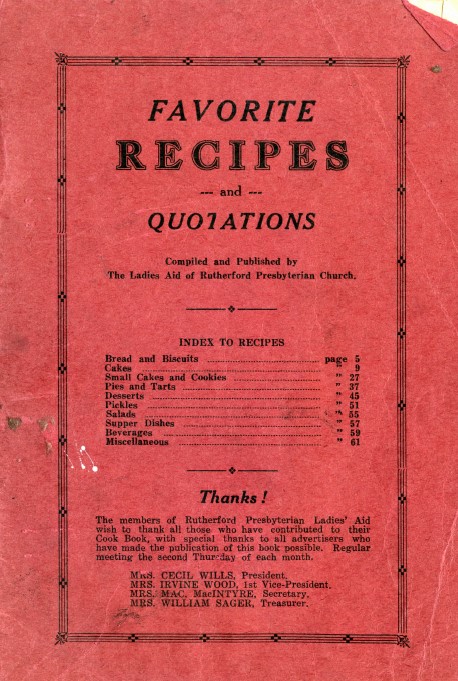 Cover of Rutherford Presbyterian Cookbook.