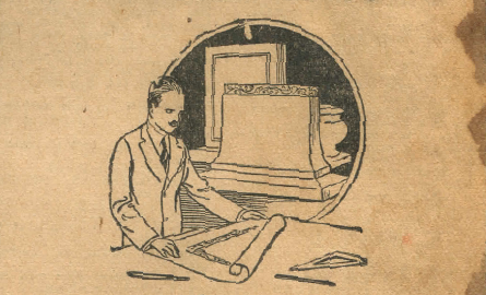 Graphic of man with rolled paper.