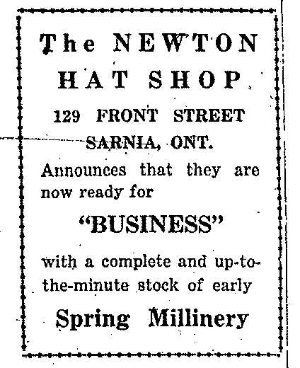 Advertisement for the Newton Hat Shop.