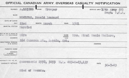 Canadian Army Overseas Casualties Certificate