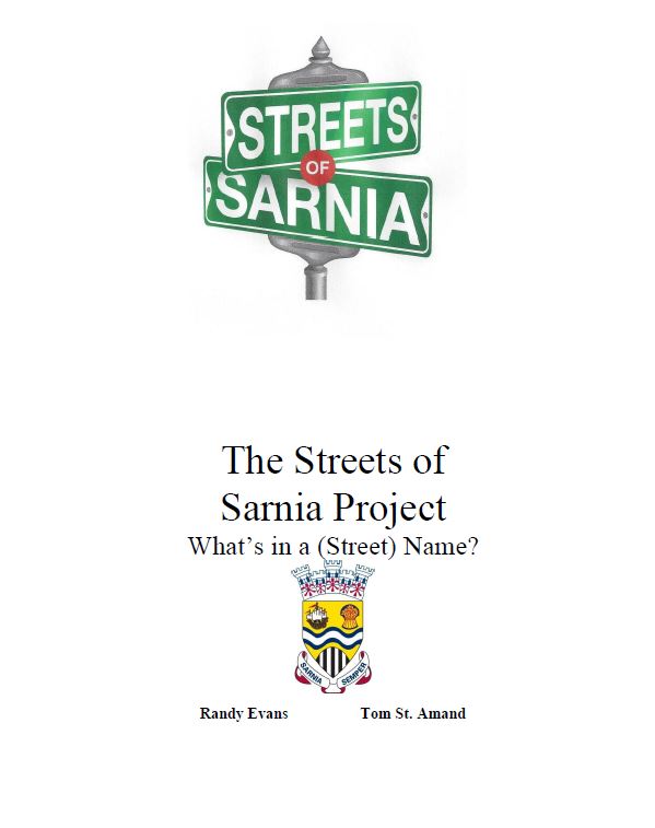book cover that says Streets of Sarnia Project, on two street signs