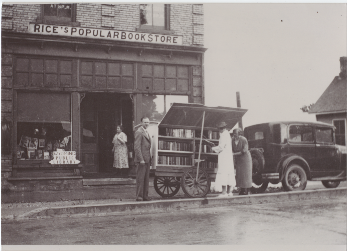 Original bookmobile at Wyoming Public Library.