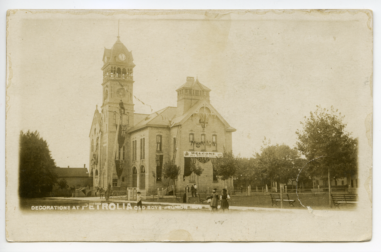 Postcard of Victoria Hall in Petrolia