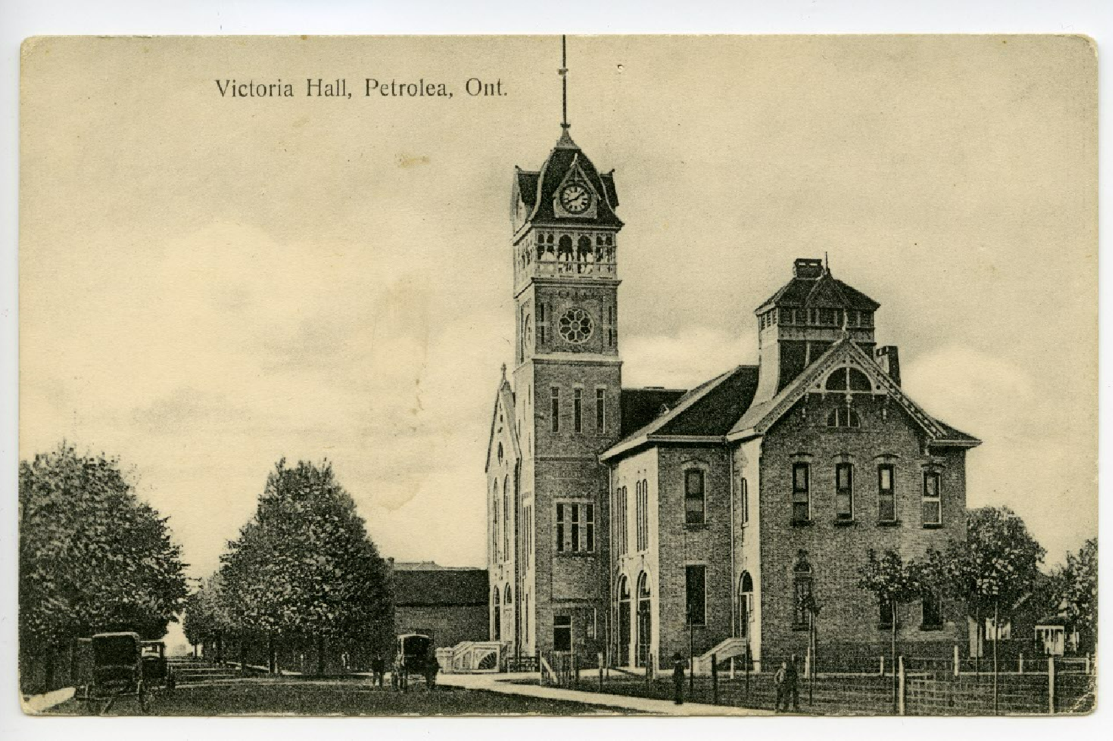 Postcard of Victoria Hall in Petrolia