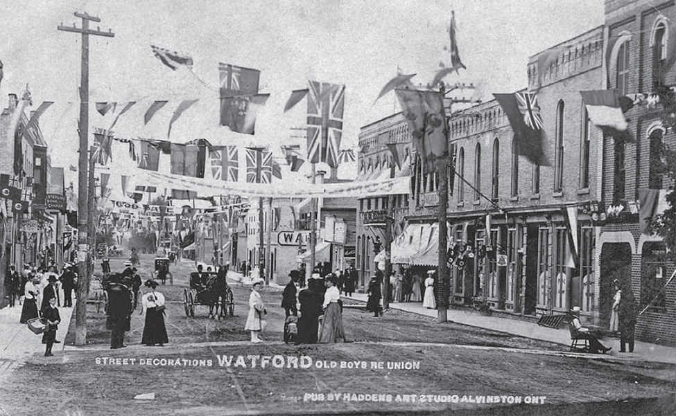 A decorated street in Watford for the Old Boys Reunion.