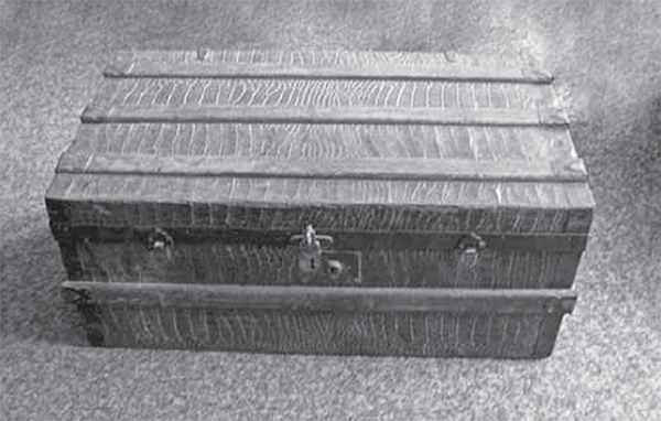 Cy Hewitt's wooden trunk. 