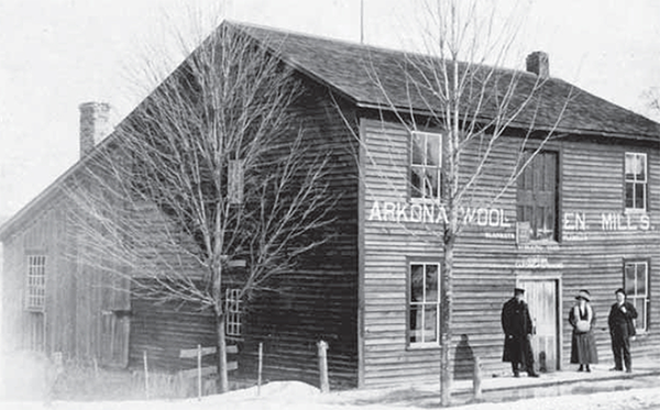 Wooden building of the Arkona Woollen Mills.