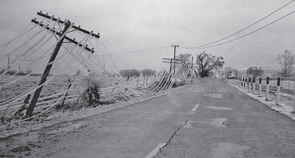 Power lines downed by freezing rain.