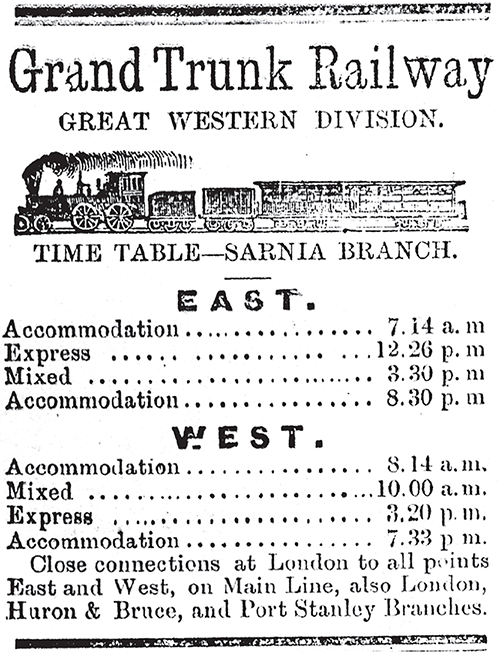 Grand Trunk Railway Sarnia Schedule.