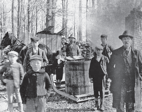 8 Fenner family members standing in a forest.