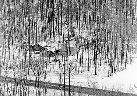 Aerial view of sugar bush and Harold Zavitz’ sugar shanty.