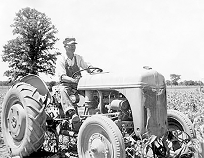 Lloyd Rawlings on a Ferguson tractor.