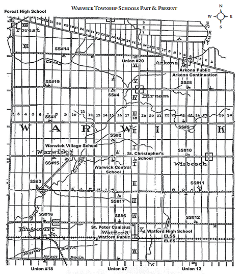 Map of Warwick Schools.