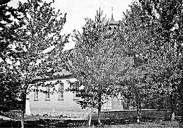 School, SS#4 Birnam, with trees in front of it.