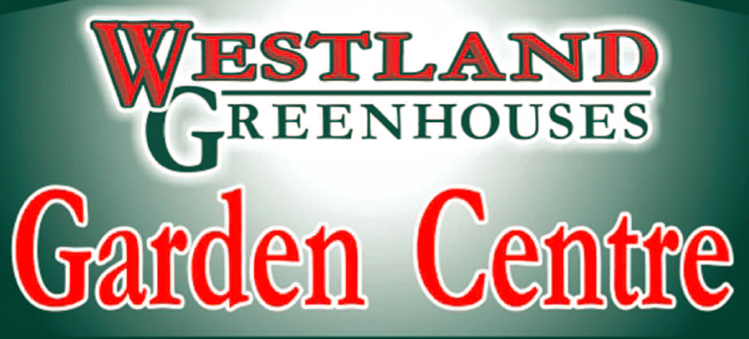 A green, white and red image of Westland Greenhouses logo.