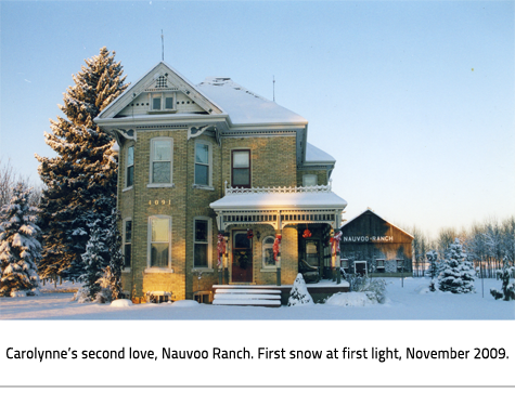 Carolynne's ranch in the winter. Image Caption: "Carolynne's second love, Nauvoo Ranch. First snow at first light, November 2009."