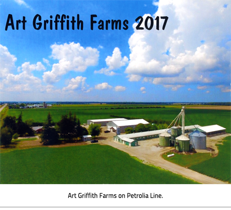 Aerial view of Art Griffith's farm. Image Caption: "Art Griffith Farms on Petrolia Line."