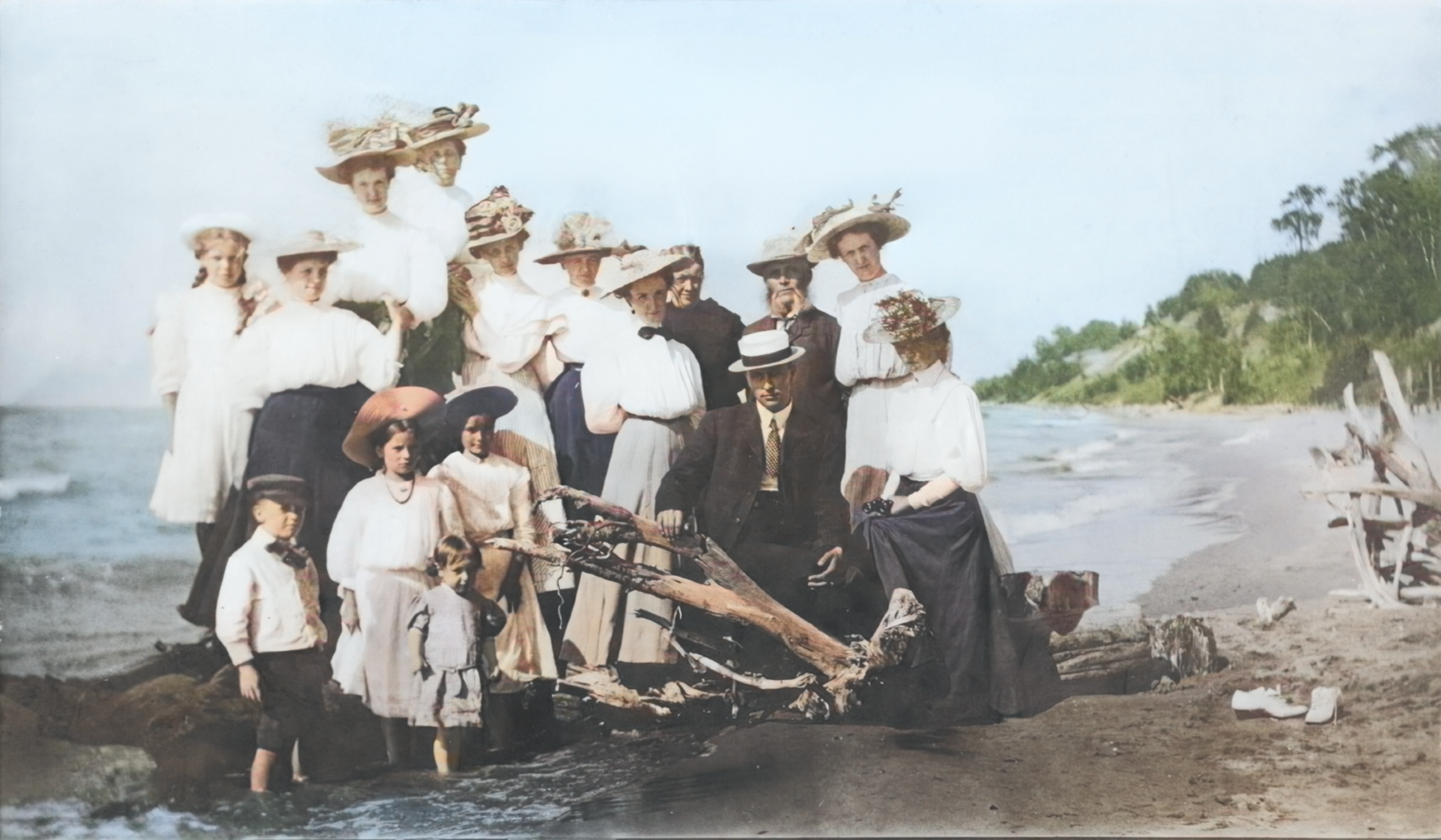 Historic photo of a family portrait on the beach