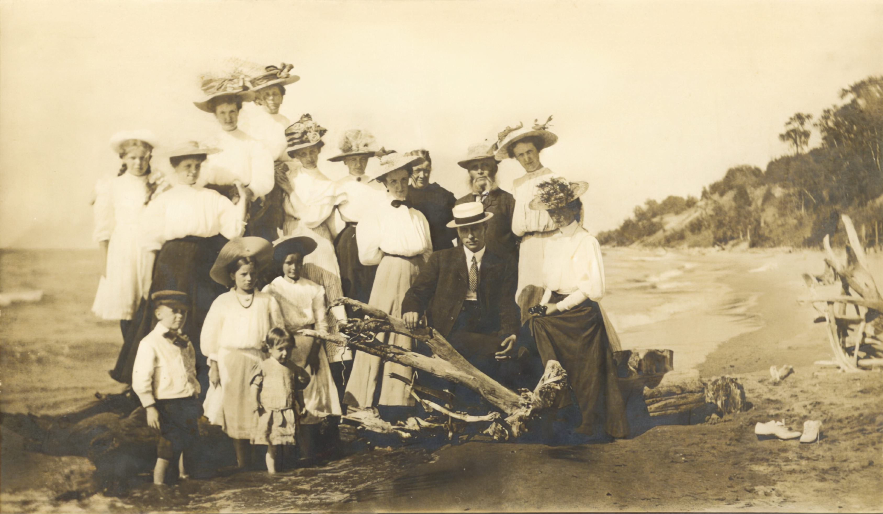 Historic photo of a family portrait on the beach