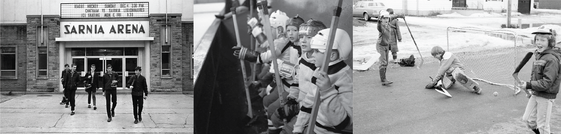 collage of photos depicting people playing hockey.