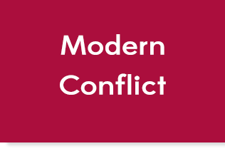 Dark red box with text, "Modern Conflict", link.