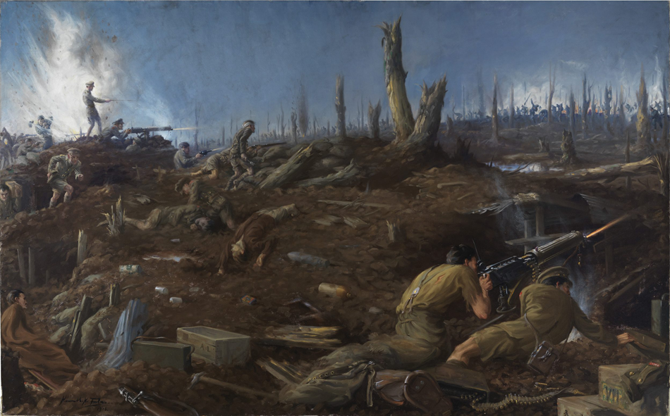 Painting of a dark scene on a battlefield, link.