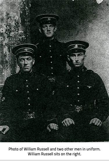 Photo of William Russell and two other men in uniform, link.