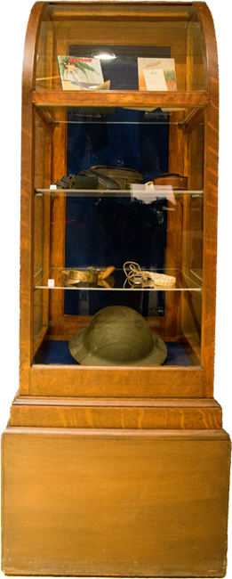 A cabinet with various community artifacts, link.