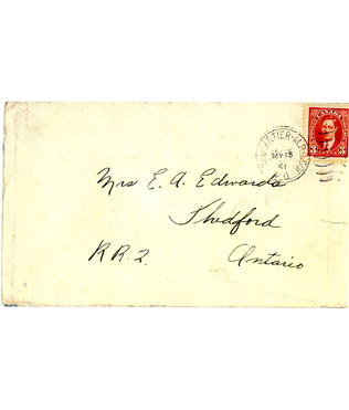 Envelope addressed to Mrs. E.A. Edwards of Thedford, link.