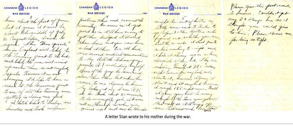 (The last 4 pages of a letter Stan wrote to his mother. Image Caption: "A letter Stan wrote to his mother during the war."), link.