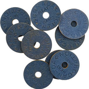 Blue circular meat tokens, Link.