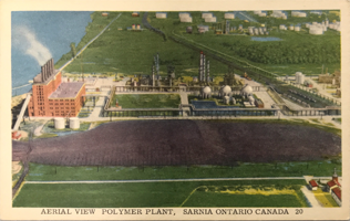 Postcard of an ariel view of the Polymer Plant in Sarnia, Ontario, Link.