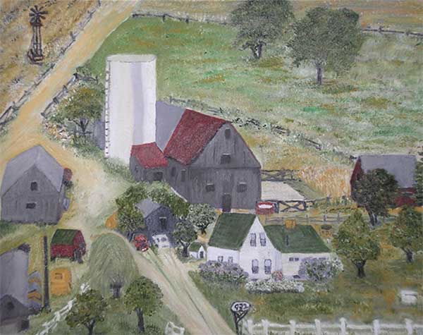 Painting of a farm.