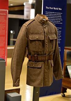 Display of a historic military uniform.