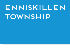 Blue box with text, "Enniskillen Township", link.