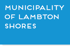 Blue box with text, "Lambton Shores", link.
