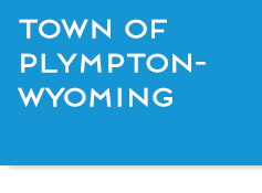 Blue box with text, "Town of Plympton Wyoming", link.