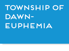 Blue box with text, "Township of Dawn-Euphemia", link.